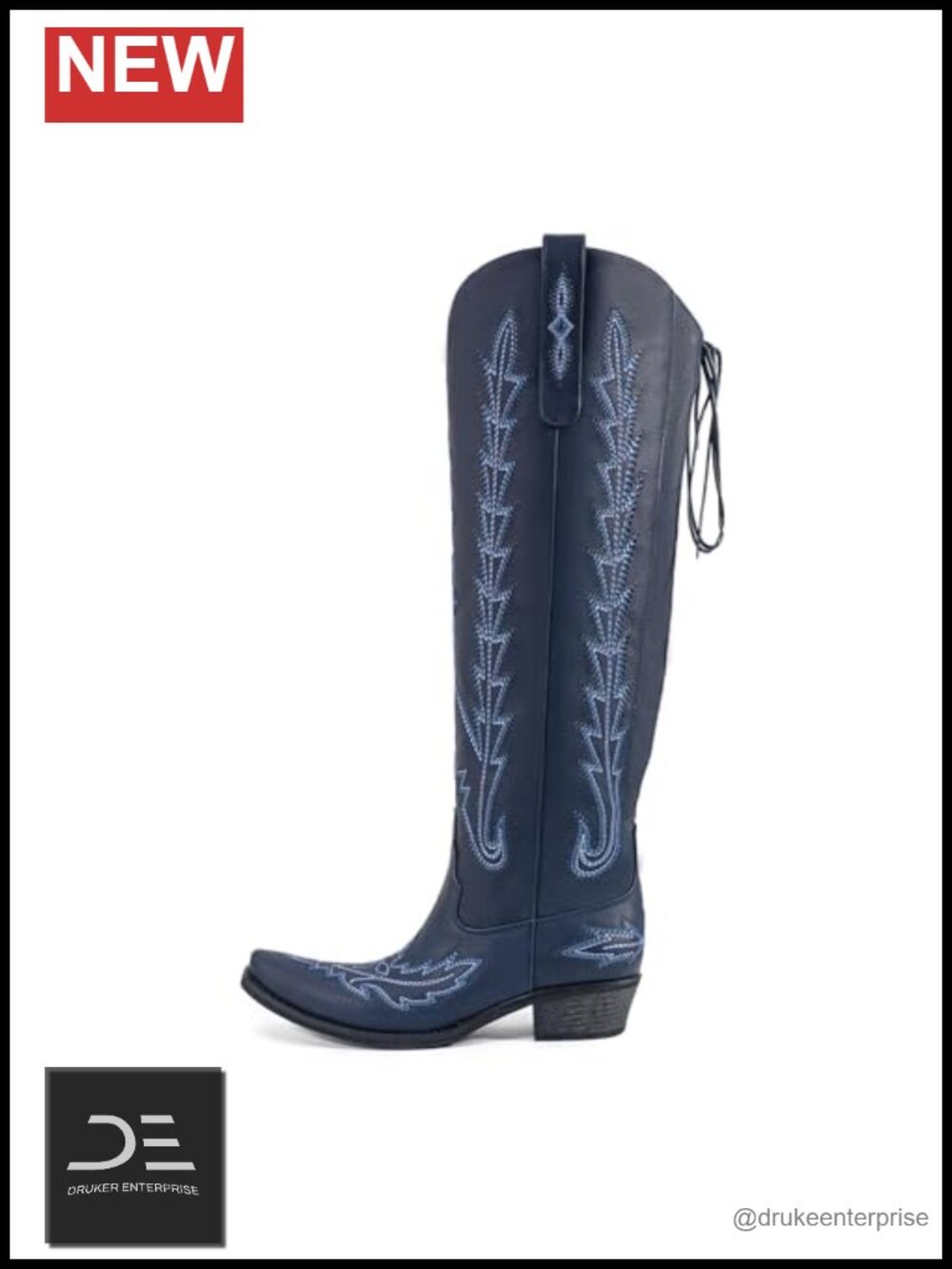 Women's Knee High Faux Leather Lace Up Embroidered Cowboy Boots Wide Calf